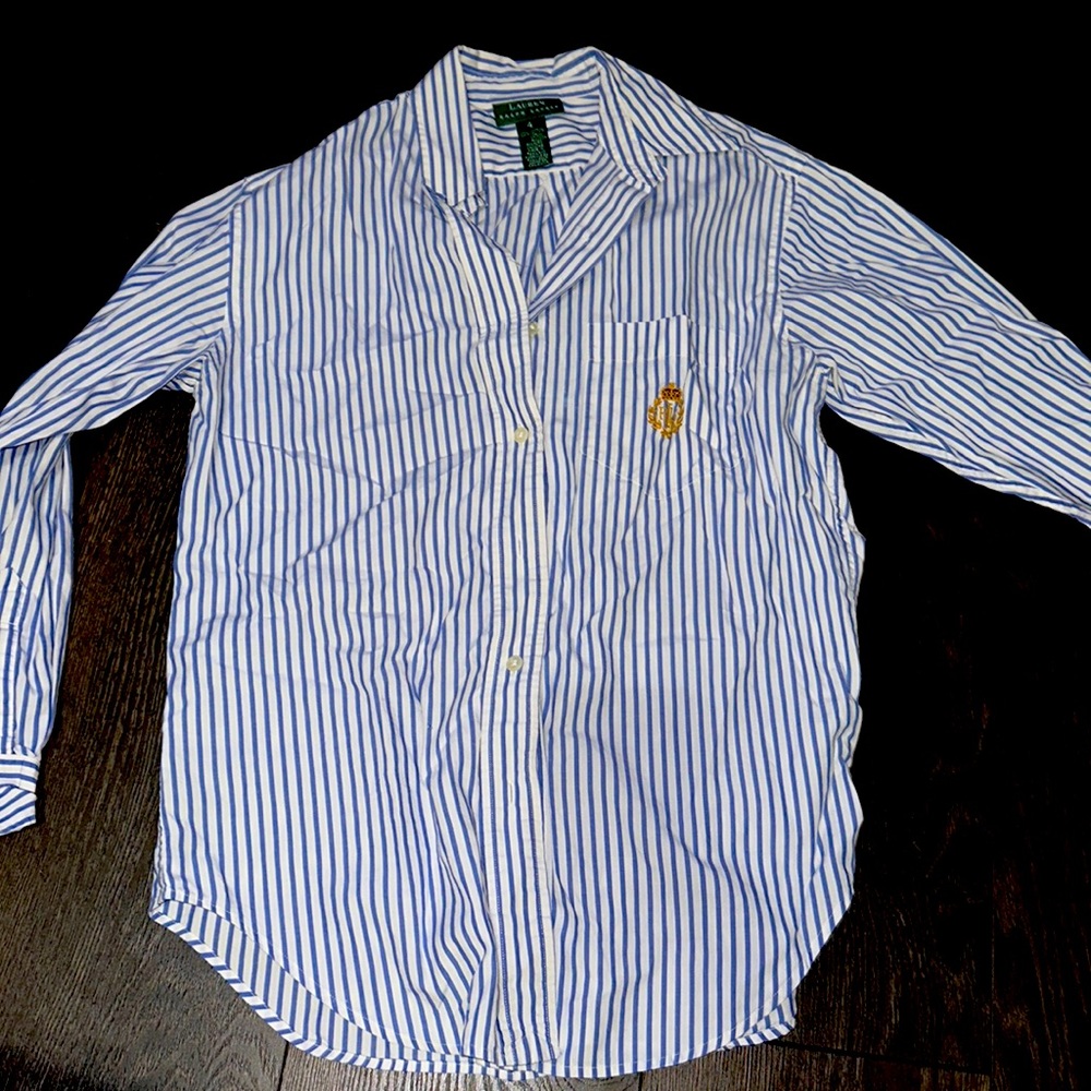 Ralph Lauren blue striped button down shirt size 4